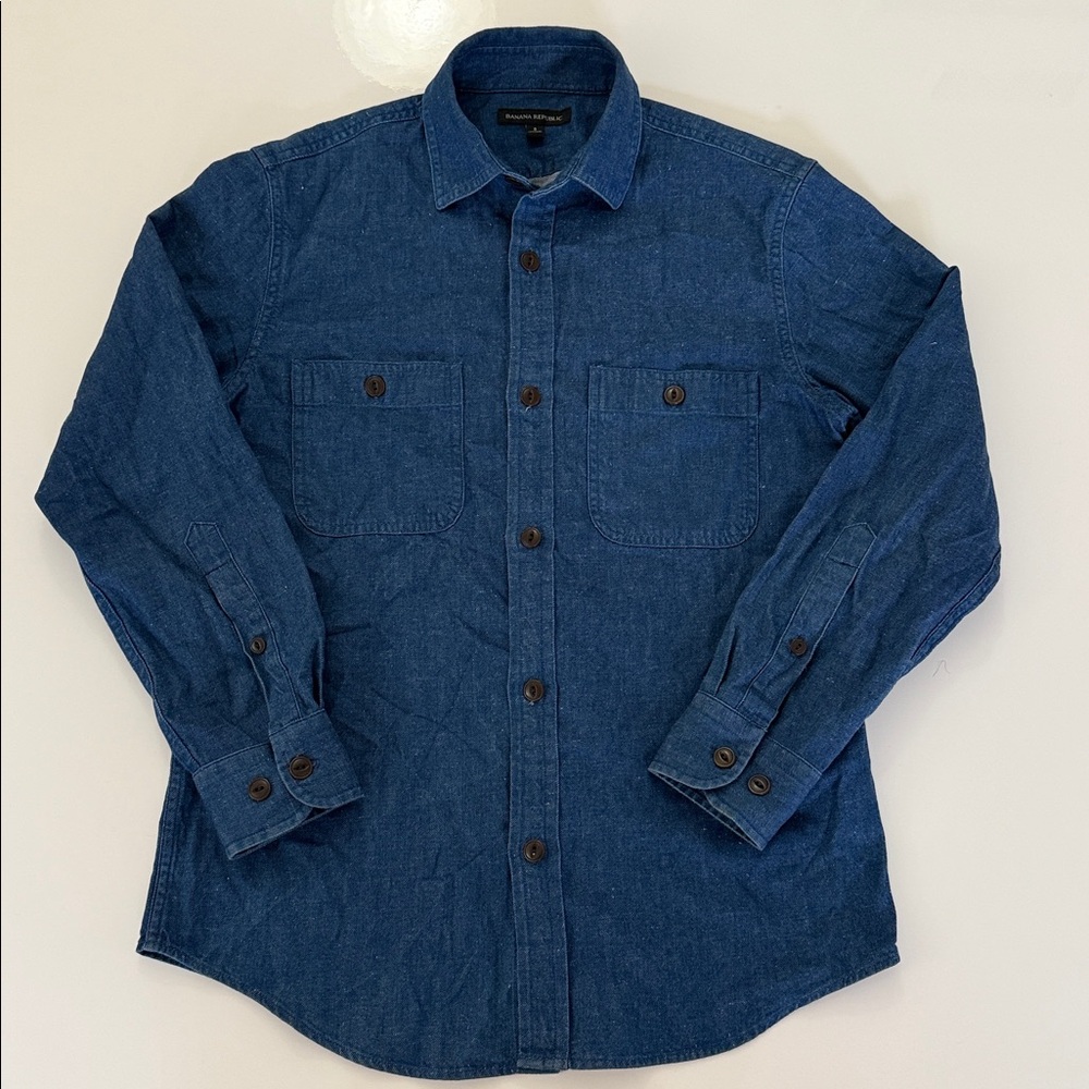 Banana Republic Shirt Mens Medium Blue Denim Cotton Hemp Long Sleeve Size S